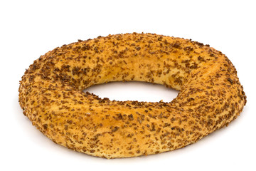 Fresh baked bagel, isolated on white background