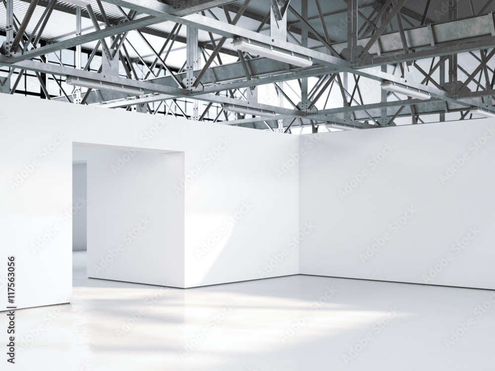 Poster bright empty gallery interior. 3d rendering