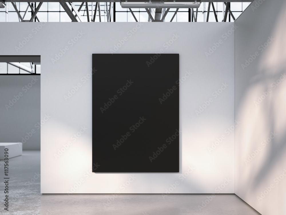 Poster black canvas in loft gallery. 3d rendering