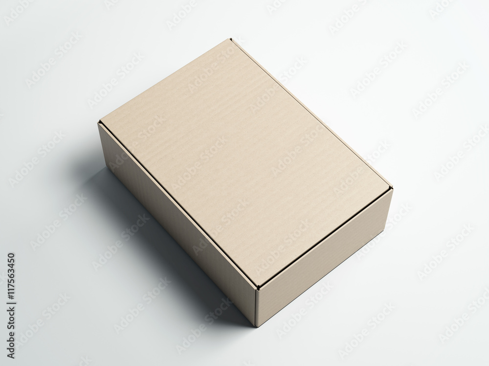 Poster closed cardboard box on. 3d rendering