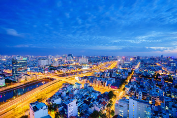 Night view of Business and Administrative Center of Ho Chi Minh city, Vietnam. Ho Chi Minh city (aka Saigon) is the largest city in Vietnam with population around 10 million people.