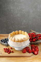 Obraz na płótnie Canvas French charlotte cake with strawberries