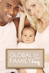 Cheerful interracial family cuddling for global family day