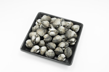 roughly cockle with seafood dipping sauce flavoursome on white background