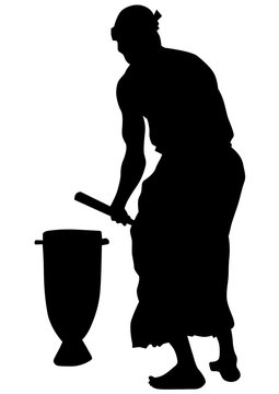 African musicians with drums on a white background