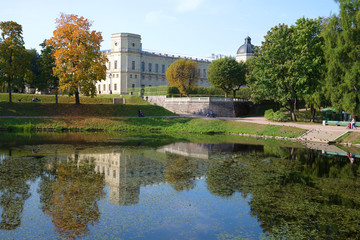 Fototapeta na wymiar September day in the Gatchina Palace Park. Leningrad region, Russia