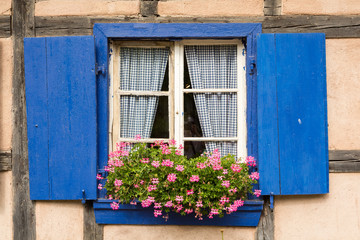 Fototapeta na wymiar Façade et fenêtre fleurie