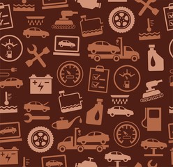 Repair and maintenance of vehicles, seamless pattern, brown. 