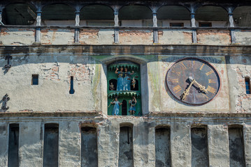 Details of Clock Tower in Sighisoara town in Romania