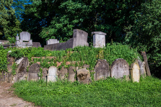 Old Jewish graves on the cemetery next to Church on the Hill in Sighisoara town in Romania