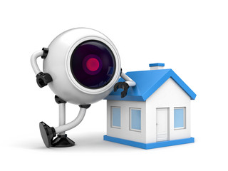 Home security concept - Robot CCTV camera. 3d illustration