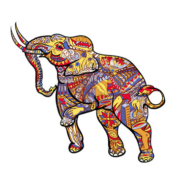 Elephant with elegant decorative pattern with posting of Thai tr