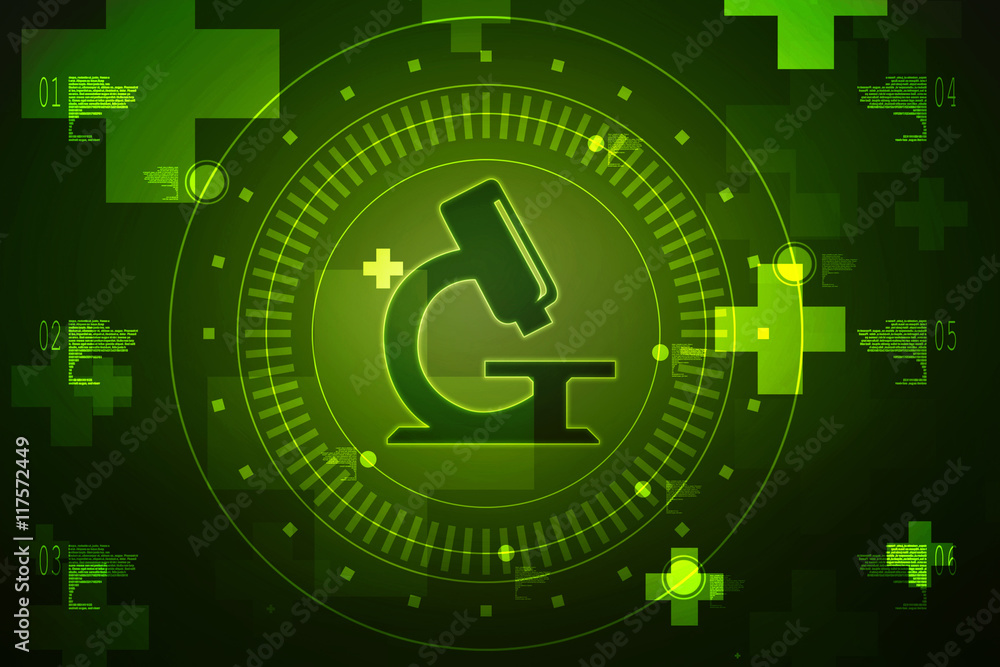 Poster 2d rendering virus testing microscope with medicine bottle