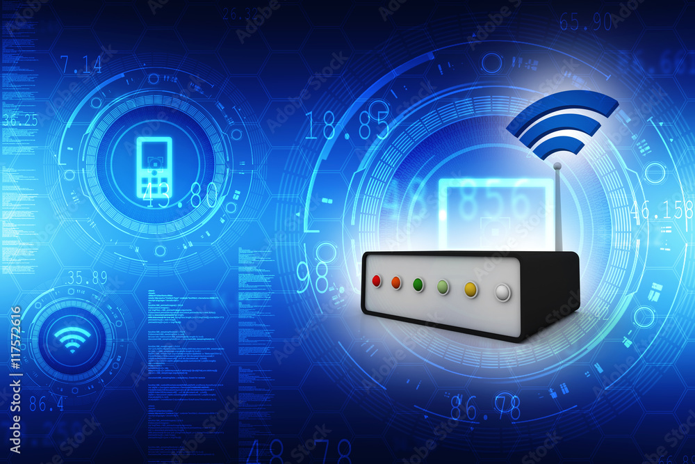Poster 3d rendering transmitter wifi network