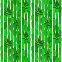 green bamboo seamless pattern with leaves. cartoon style background