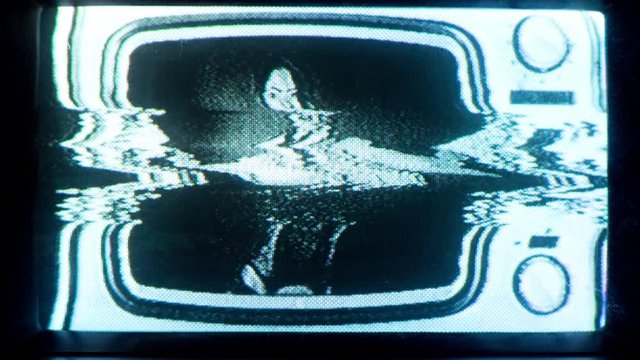 woman red lingerie dancing inside retro television