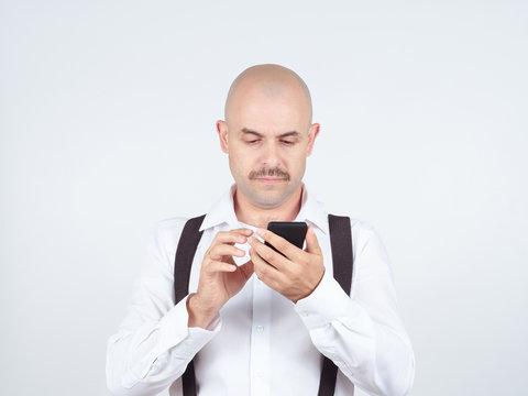 Man reading sms on your smartphone.