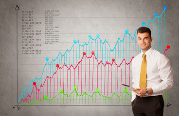 Colorful chart with numbers and businessman