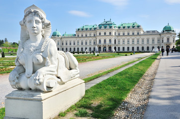 Fototapeta na wymiar Sphinx statue, Belvedere gardens in Vienna
