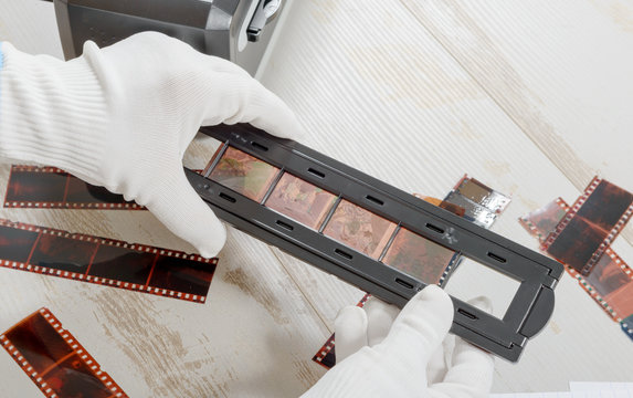 technician scan a negative film