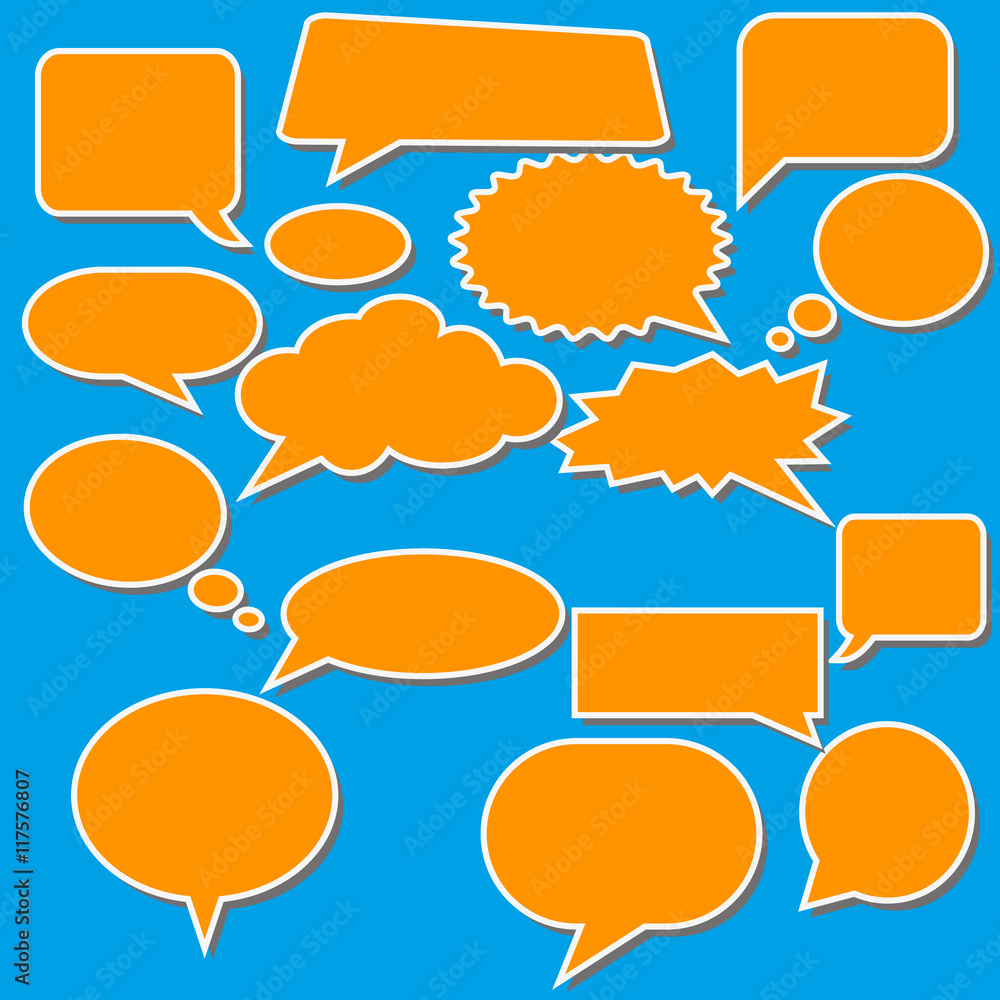 Poster Blank empty white speech bubbles. Stickers of speech bubbles vector set