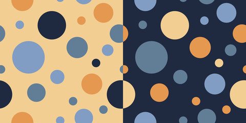 Set of two seamless backgrounds with circles and polka dots. Print. Cloth design, wallpaper.