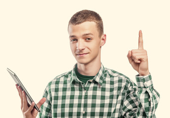 Young man using tablet pc