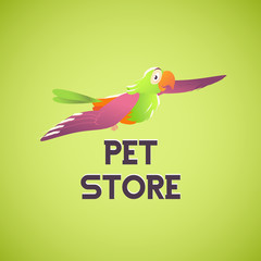 Vector flat cartoon parrot character portrait. Pet store logo.