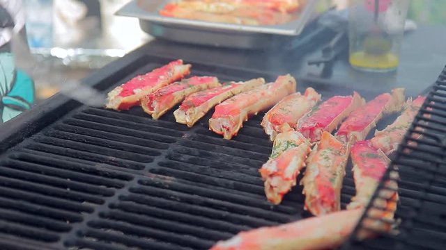 Red crab grill closeup of delicious grilled seafood