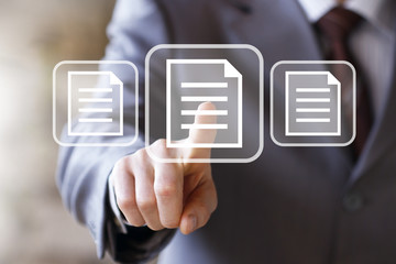 Businessman touch button web file sign