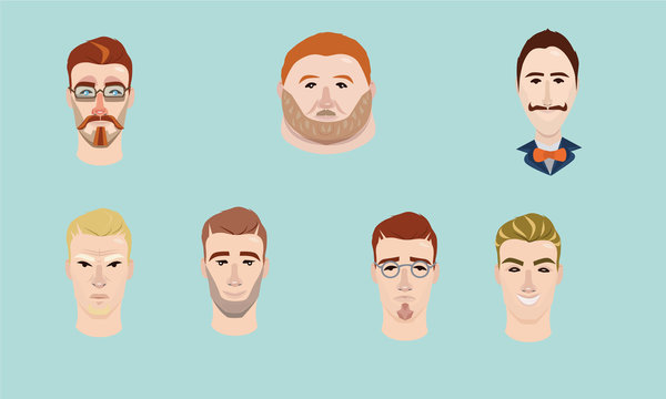 Men variations image design in different styles, stereotypes and emotions.