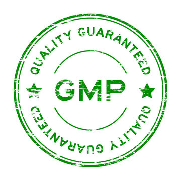 Grunge green GMP (Good manufacuturing pracice) and quality guara