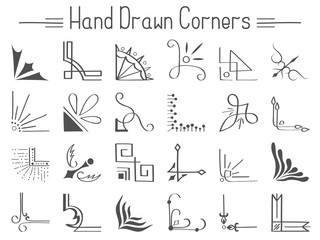 Set of 24 hand drawn corners and design elements