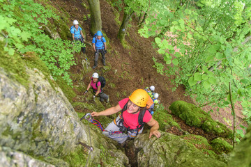 Spass beim Klettern im Klettersteig
