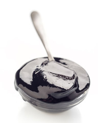 spoon with concentrated paste squid ink on white