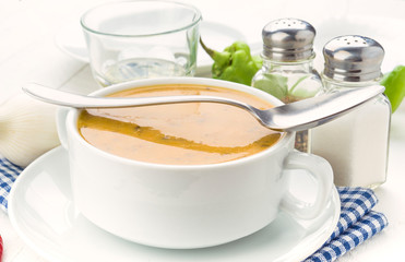Vegetable cream bowl on wooden table