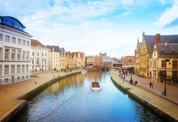 Fototapeta na wymiar historical Graslei harbor , Ghent