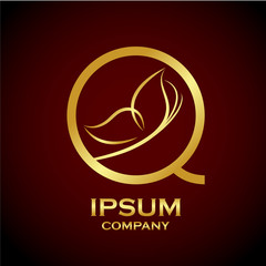 Letter Q logo,Butterfly Gold, beauty and fashion logo