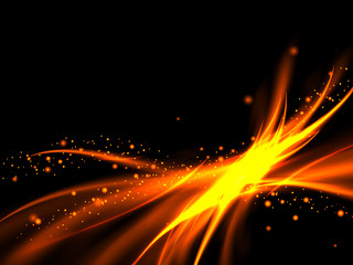 Abstract glowing lines of fire and stars on a black background