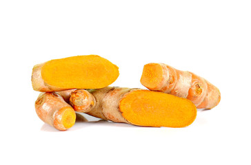 Fresh turmeric on white background.