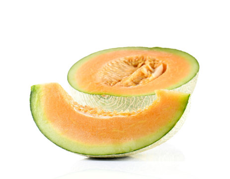 Melon cut pieces  on white background.