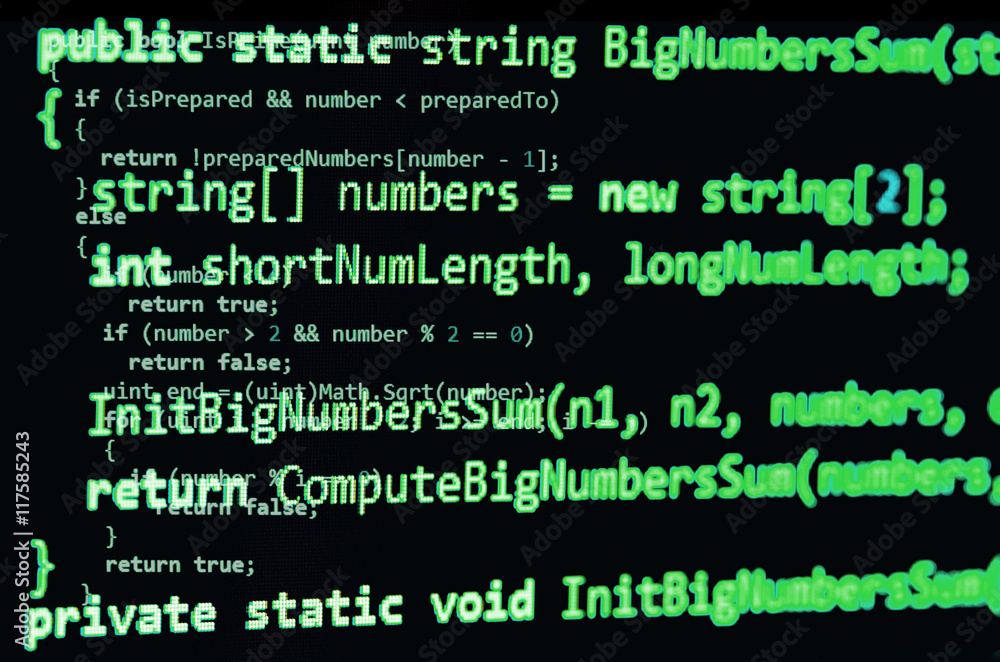 Poster Programming code - green color, written in C# language syntax