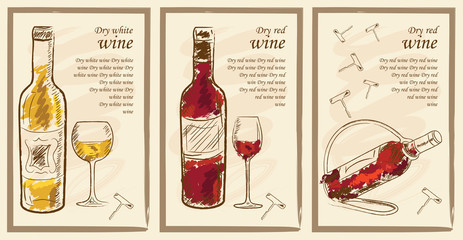 Drink menu elements. Restaurant blackboard for drawing. Hand drawn drink menu vector illustration. wine list, drink menu board, glass of the white wine and red wine