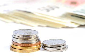 Czech coins and banknotes money currency isolated on white