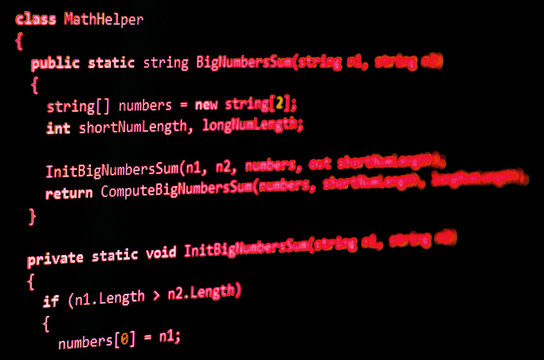 Programming code - red color, written in C# language syntax