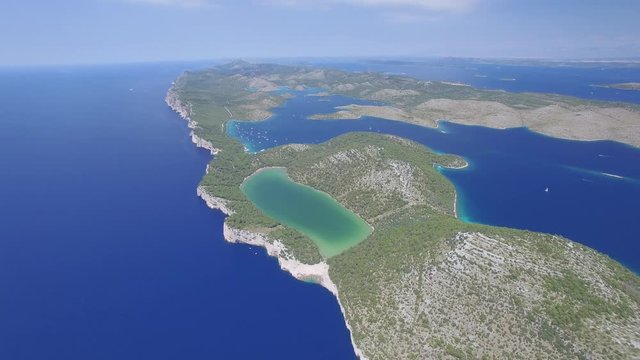aerial view of the Slano lake in nature park Telascica