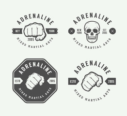 Set of vintage mixed martial arts or fighting club logos, emblem