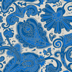 Paisley Pattern.
Hand drawn seamlessly repeating ornamental wallpaper or textile pattern with Paisley motives in vector format.

