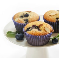 Homemade Blueberry muffins isolated on white, selective focus