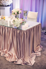 luxury wedding table with beautiful flowers. violetstylized